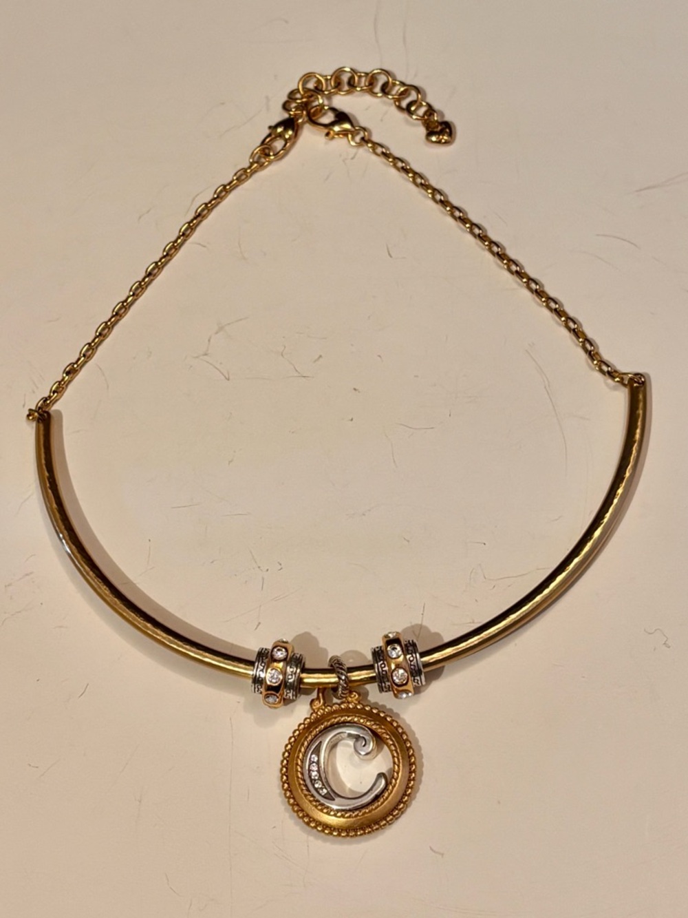 🆕 Brighton Monogram charm holder necklace Gold choker/collar style NWOT Retired - Picture 6 of 6